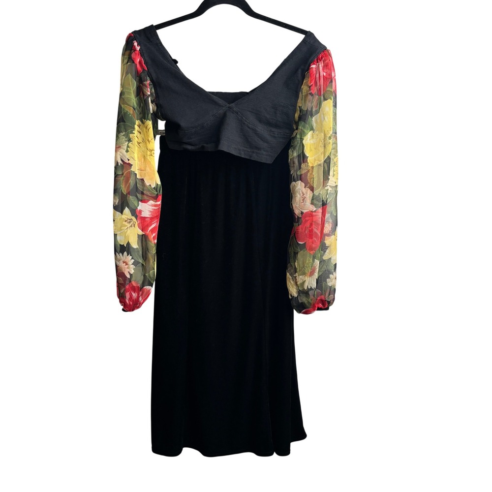Vintage Black Velvet Skirt & Floral Mesh Sleeve Crop Top Dress Set S Whimsigoth